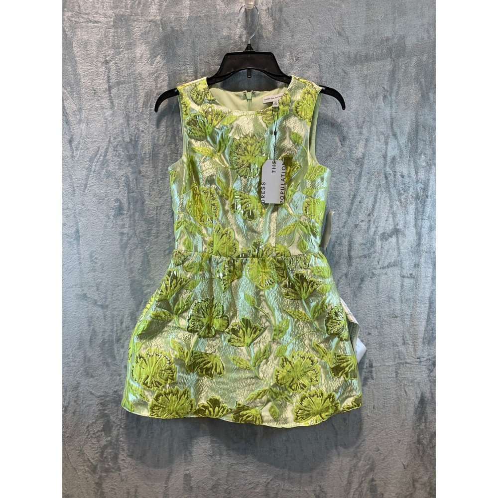 Dress The Population Lemongrass Floral Metallic Brocade Mini Dress Small NEW